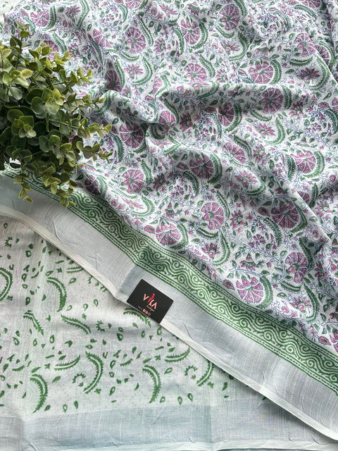 Printed linen cotton saree