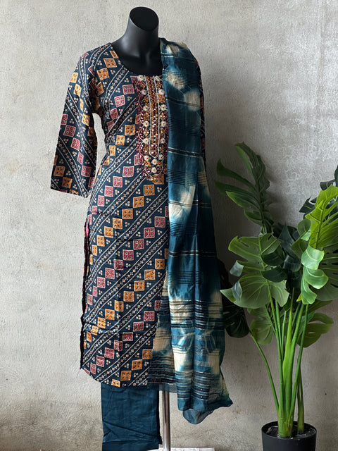 Bhandhini printed modal silk ready suit set