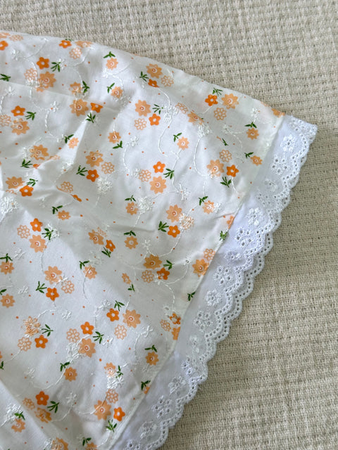 Printed chikan work Baby Frock - Orange