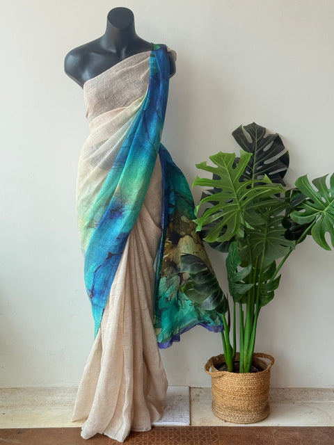 Digital Printed Pure Linen saree