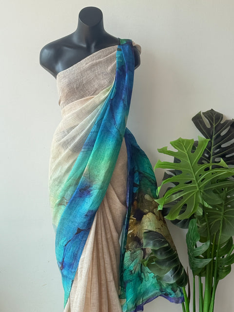 Digital Printed Pure Linen saree
