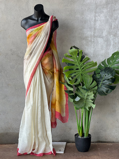 Digital Printed Pure Linen saree