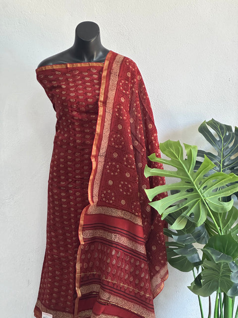 Red and black chanderi salwar material
