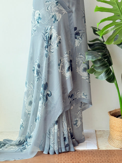 Floral printed georgette saree