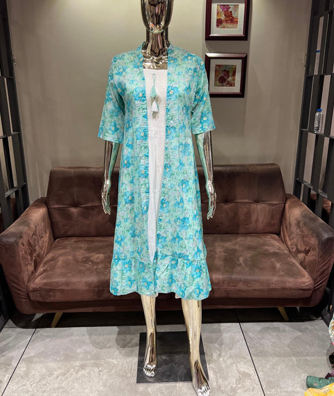Rayon gown with mul cotton shrug