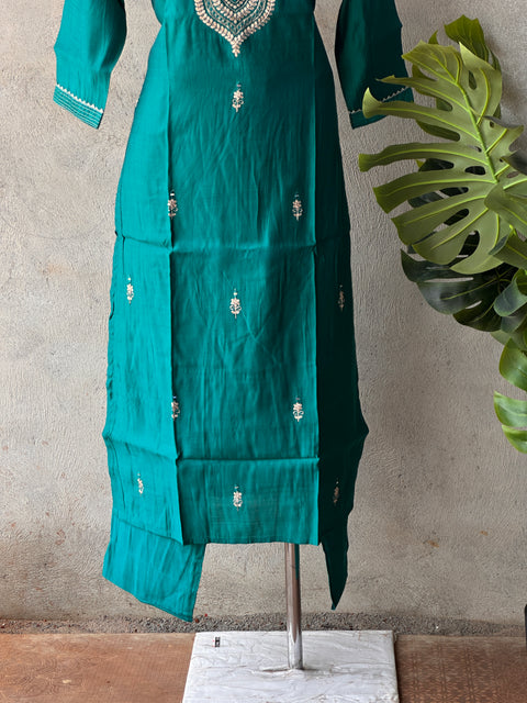 Emb Roman silk kurti pant set