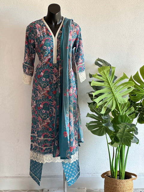 V neck work hakoba cotton readymade set
