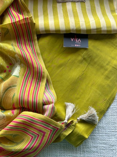 Neck work striped crepe silk ready set
