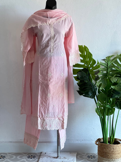 Pink thread work cotton readymade set