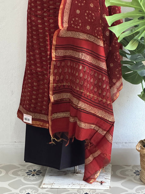 Red and black chanderi salwar material