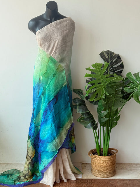 Digital Printed Pure Linen saree