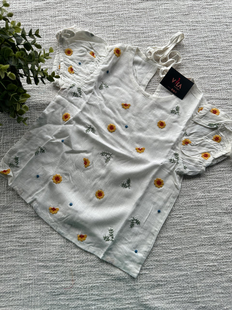 Embroidered crush cotton top