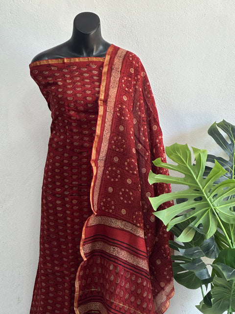 Red and black chanderi salwar material