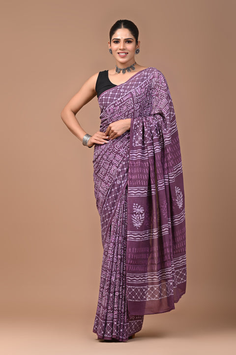 Printed mul cotton saree
