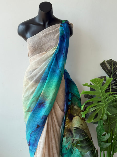 Digital Printed Pure Linen saree