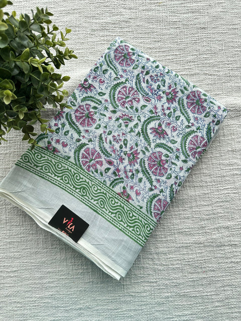 Printed linen cotton saree