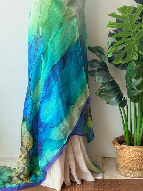 Digital Printed Pure Linen saree
