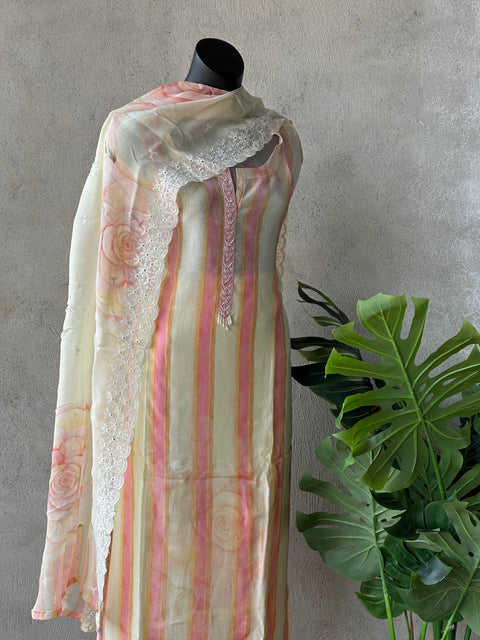 Striped Printed muslin salwar material