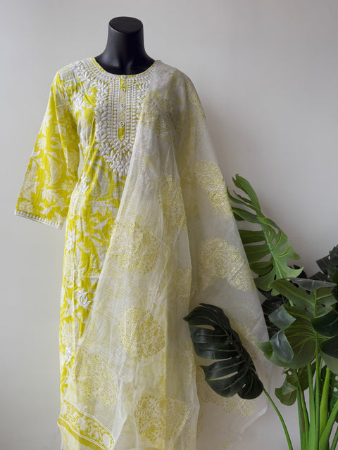Floral printed Embroidered cotton Ready kurti pant set