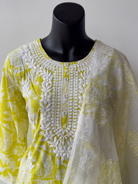 Floral printed Embroidered cotton Ready kurti pant set