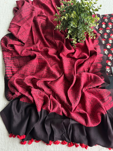 Printed cotton spun top with Tussar dupatta