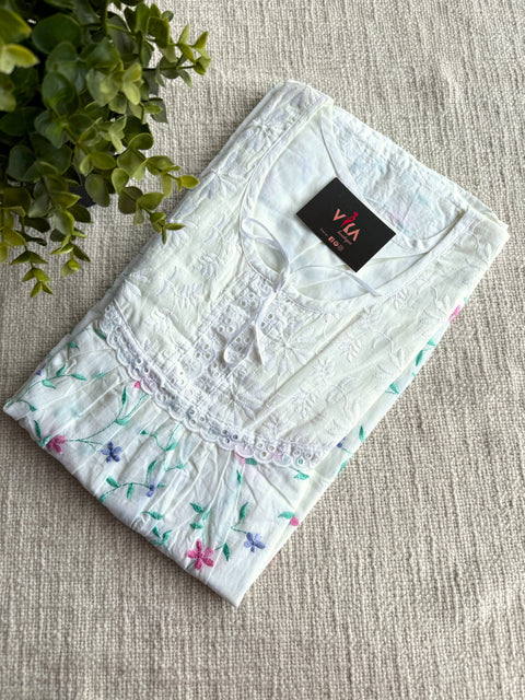 L size colourful emb soft cotton nighty - Yellow