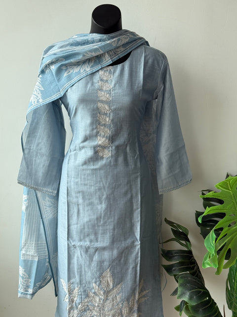 Light Blue silk cotton Ready suit set