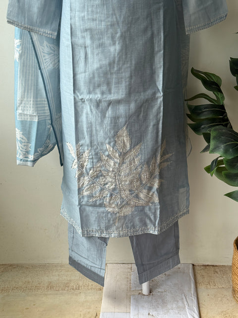 Light Blue silk cotton Ready suit set