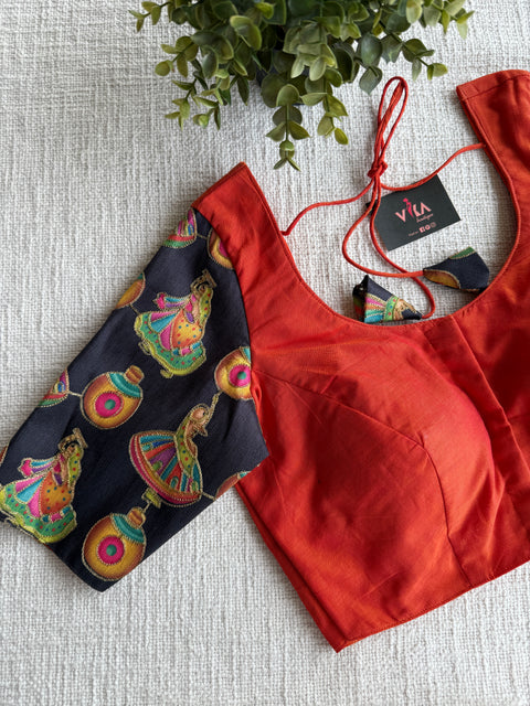 Orange with multi Black designer sleeves