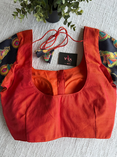 Orange with multi Black designer sleeves