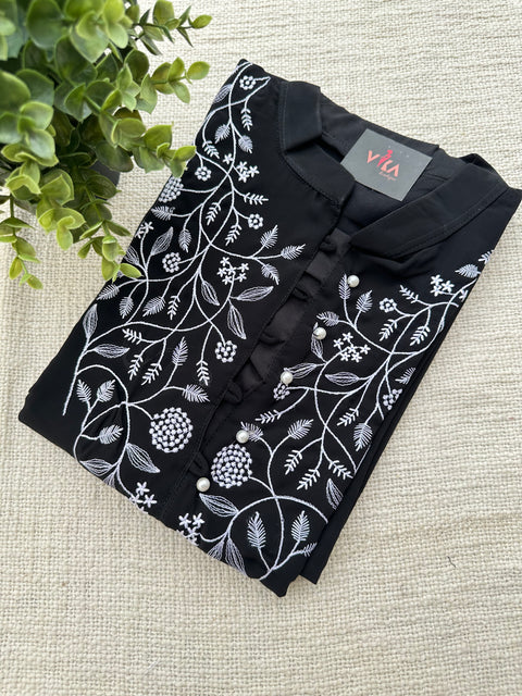 Machine emb Georgette kurti - Black