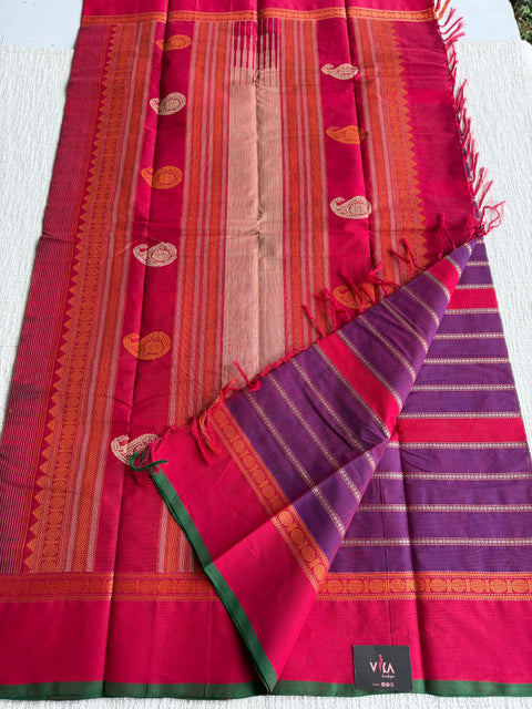 Purple pink Chettinad Cotton saree