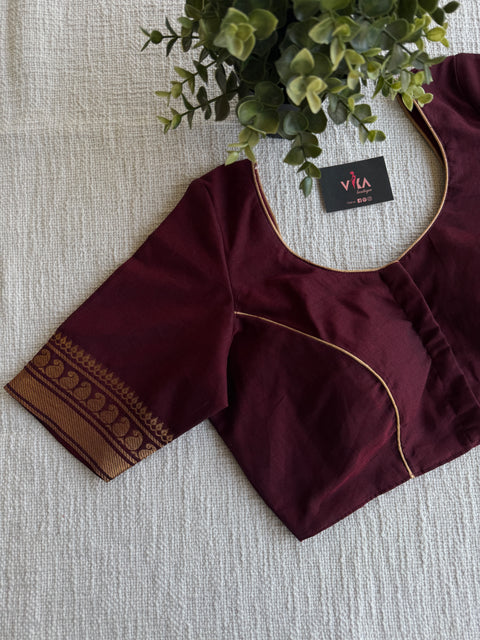 Maroon cotton golden border blouse