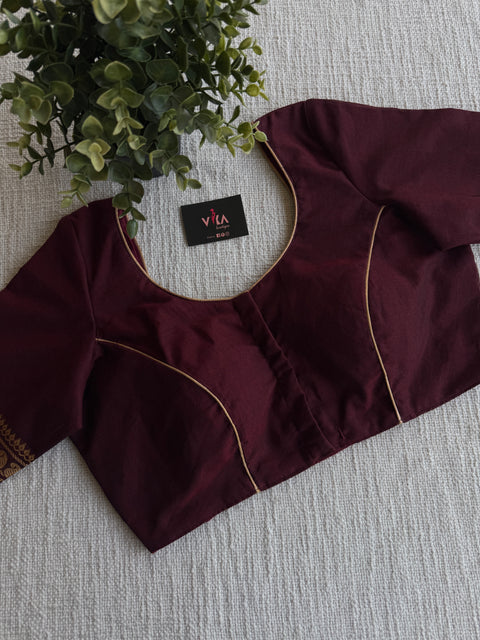 Maroon cotton golden border blouse
