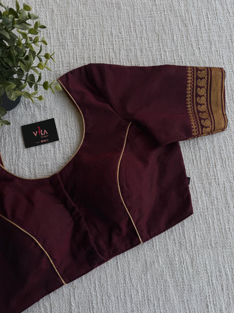 Maroon cotton golden border blouse