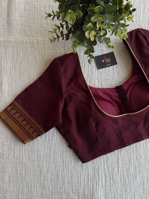 Maroon cotton golden border blouse