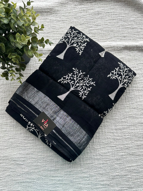 Printed linen cotton saree