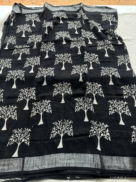Printed linen cotton saree