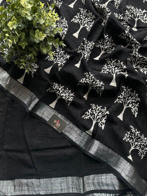 Printed linen cotton saree