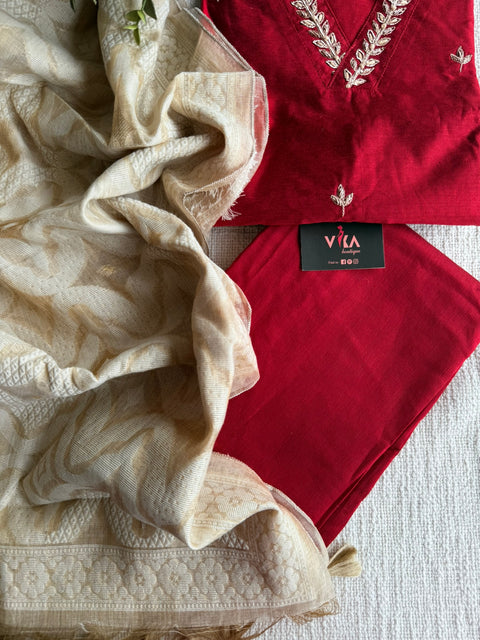 Red silk cotton salwar material