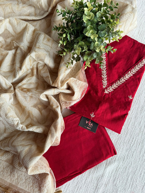 Red silk cotton salwar material
