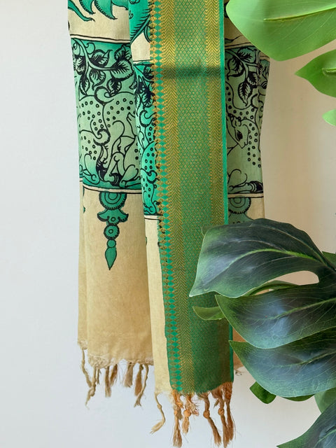 Pen kalamkari silk Dupatta