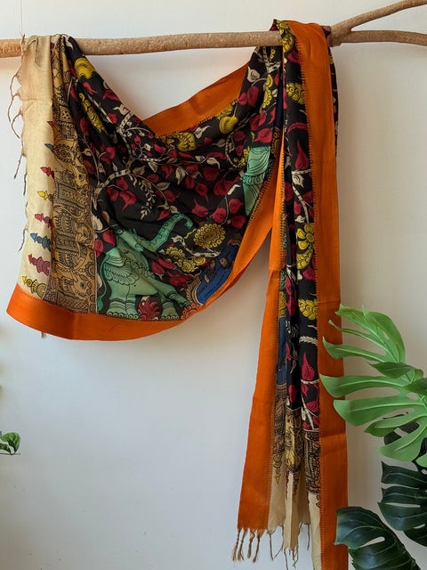 Pen kalamkari silk Dupatta