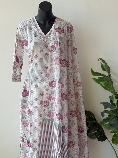 Printed cotton kurta pant set
