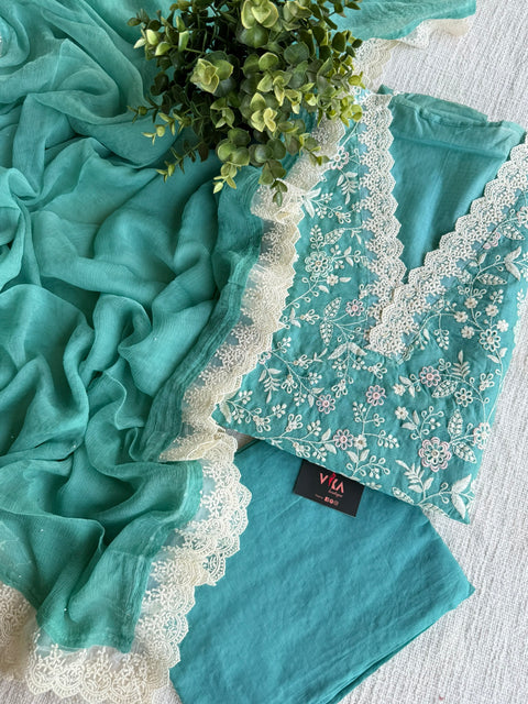 Rama Green Emb Kota salwar suit material