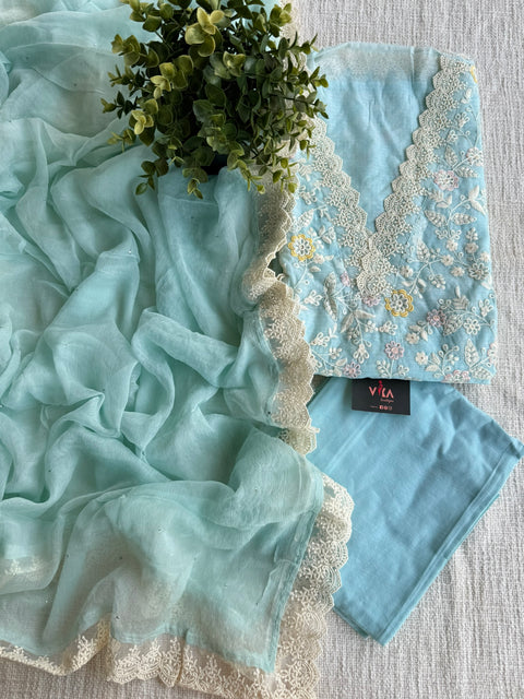 Sky blue Emb Kota salwar suit material