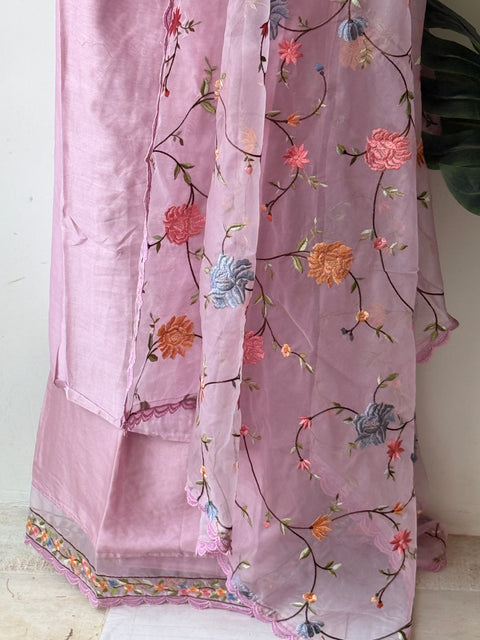 V neck emb pure muslin salwar material