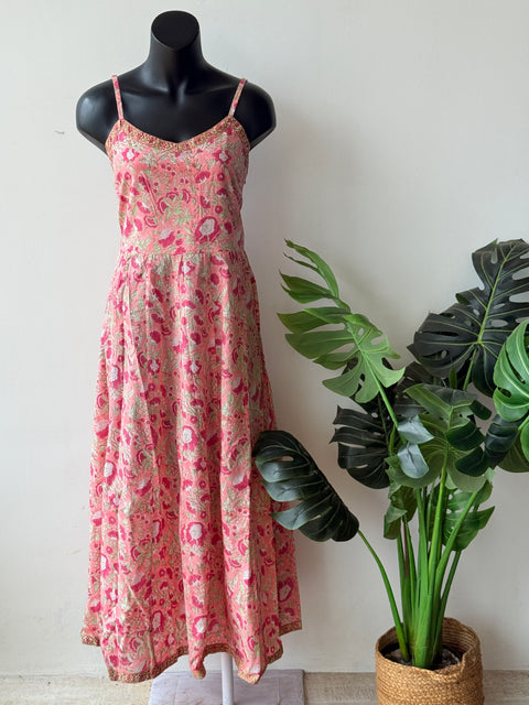 spaghetti printed cotton gown
