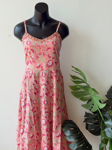 spaghetti printed cotton gown