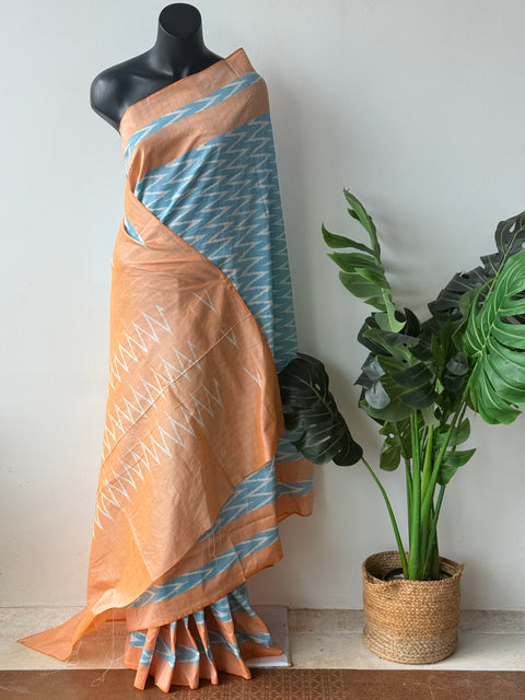 Lt Blue Ikat silk cotton saree